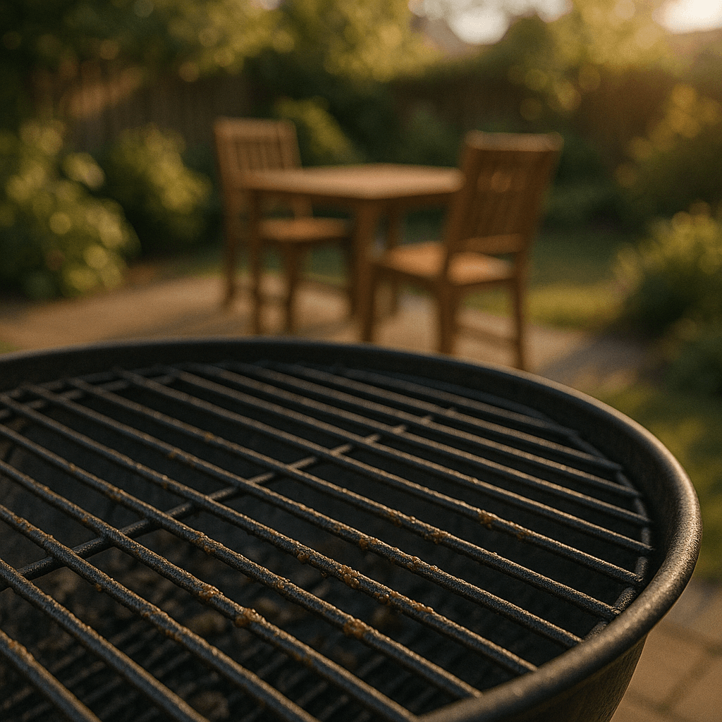 Grillrist med fastbrændte madrester og fedt – en klassisk opgave hvor damprenseren kan gøre risten ren uden skrubning.